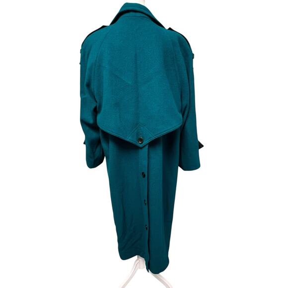 Vintage International Scene Teal Double Breasted Wool Trench Coat Size 11 / 12 - Picture 8 of 15